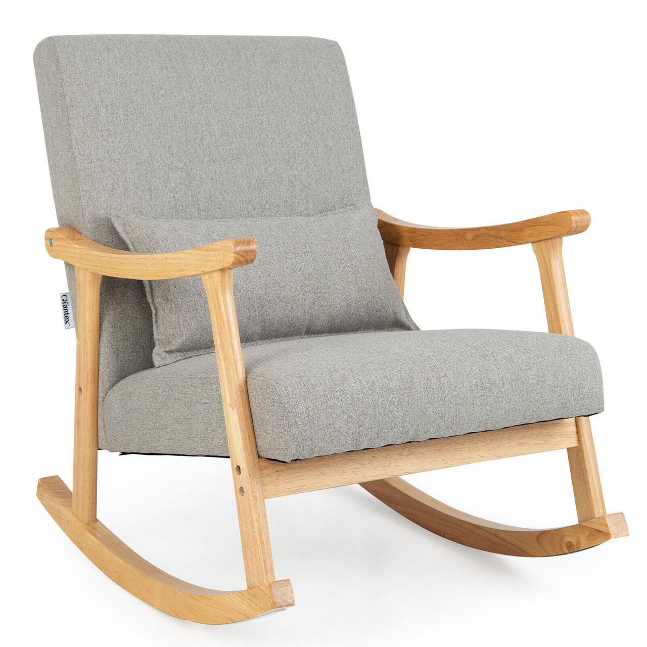Upholstered Rocking Chair with Pillow and Rubber Wood Frame - Gallery View 1 of 9