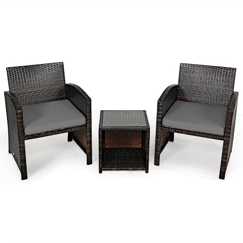 3 Pieces PE Rattan Wicker Furniture Set, Gray