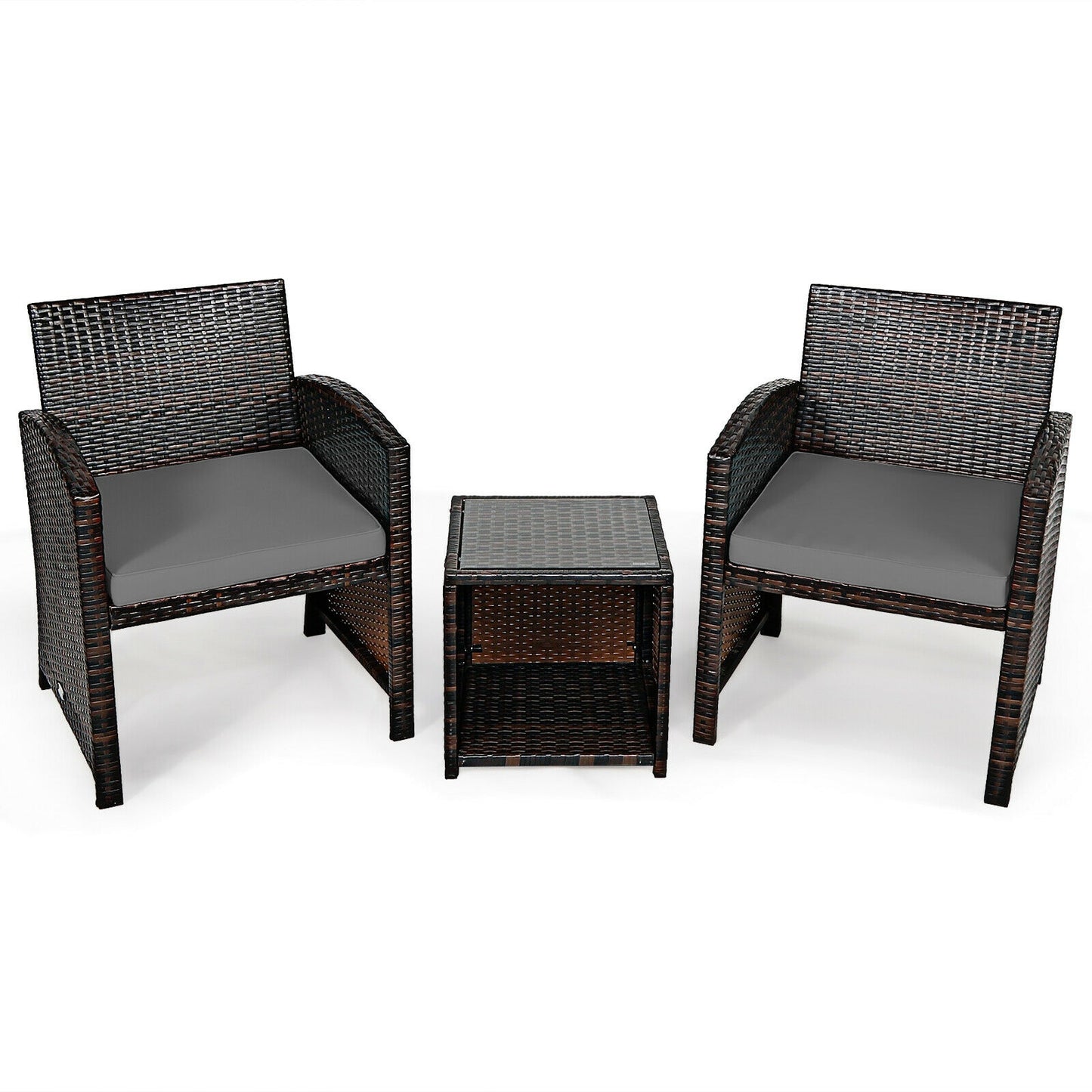 3-Piece PE Rattan Wicker Furniture Set, With Cushion Sofa Coffee Table, Gray Patio Conversation Sets Gray at Gallery Canada