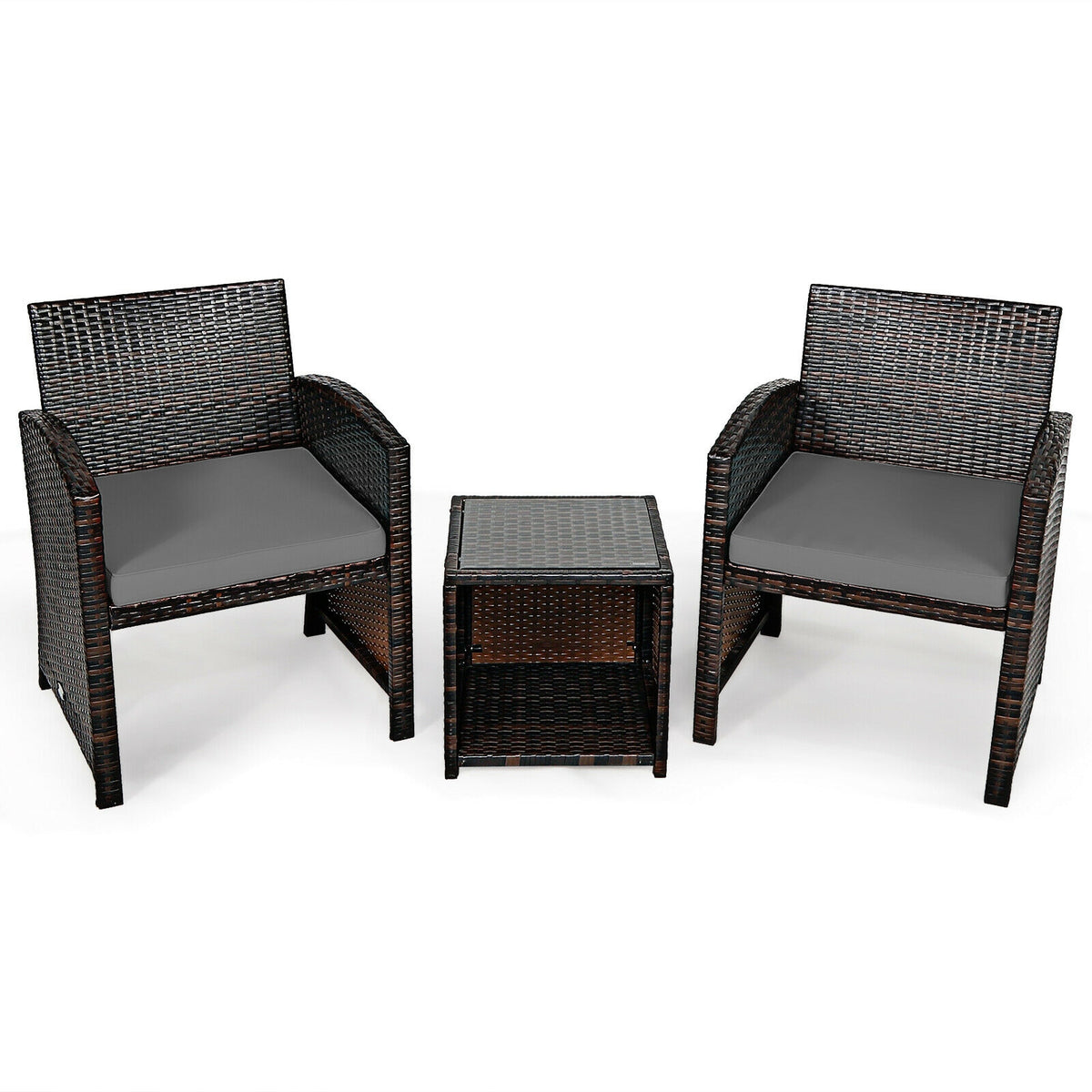 3-Piece PE Rattan Wicker Furniture Set, With Cushion Sofa Coffee Table, Gray Patio Conversation Sets at Gallery Canada