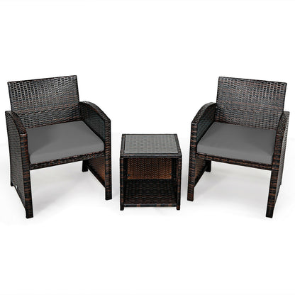 3-Piece PE Rattan Wicker Furniture Set, With Cushion Sofa Coffee Table, Gray Patio Conversation Sets at Gallery Canada