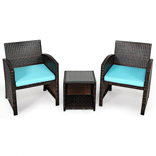 3-Piece PE Rattan Wicker Furniture Set, Sofa Coffee Table, Turquoise Patio Conversation Sets Turquoise at Gallery Canada