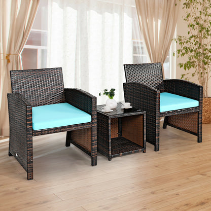 3 Pieces PE Rattan Wicker Furniture Set with Cushion Sofa Coffee Table for Garden, Turquoise Patio Conversation Sets at Gallery Canada