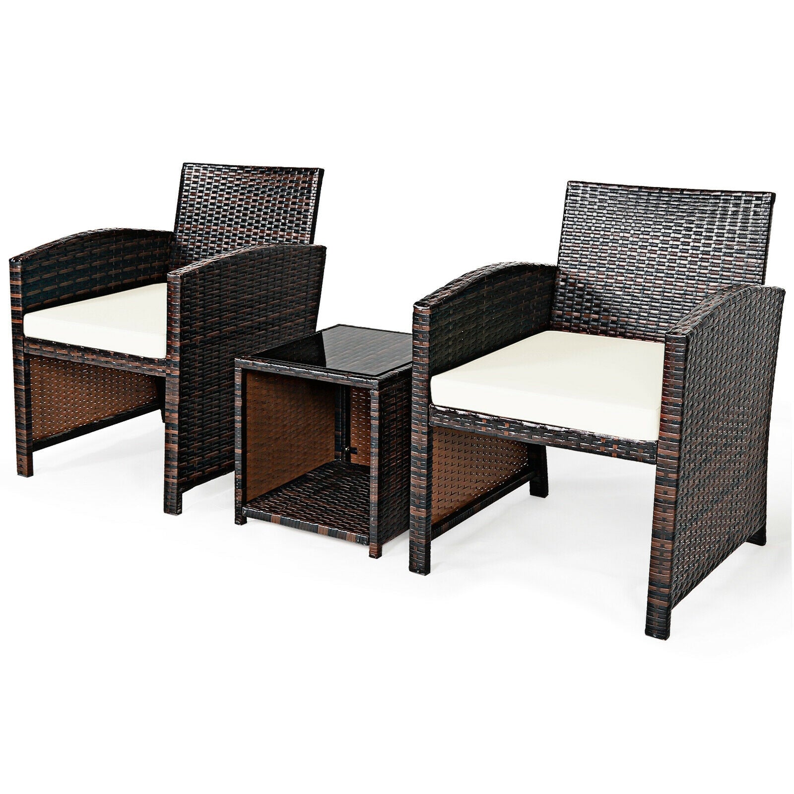 3 Pieces PE Rattan Wicker Furniture Set with Cushion Sofa Coffee Table for Garden, White Patio Conversation Sets at Gallery Canada