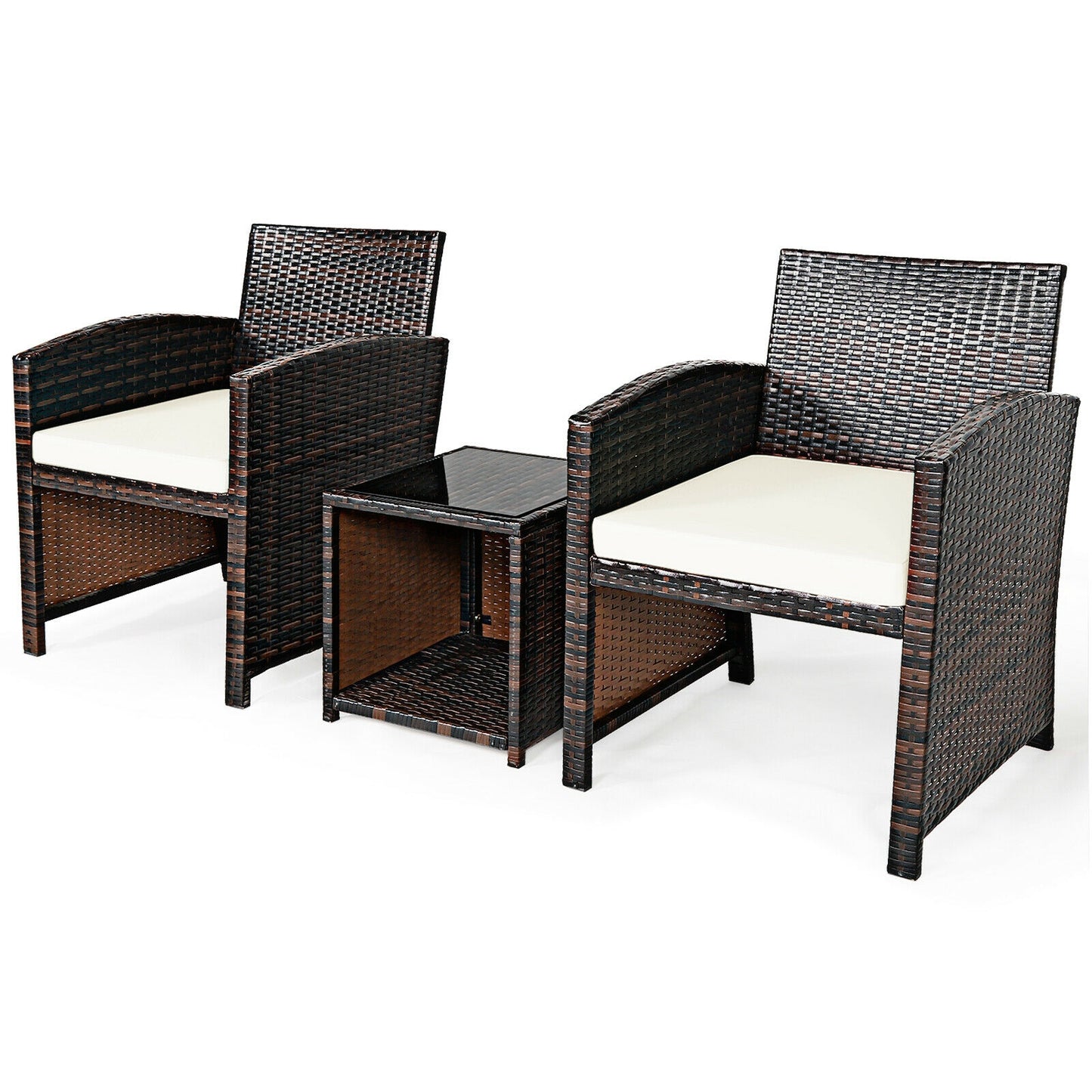 3 Pieces PE Rattan Wicker Furniture Set with Cushion Sofa Coffee Table for Garden, White Patio Conversation Sets at Gallery Canada