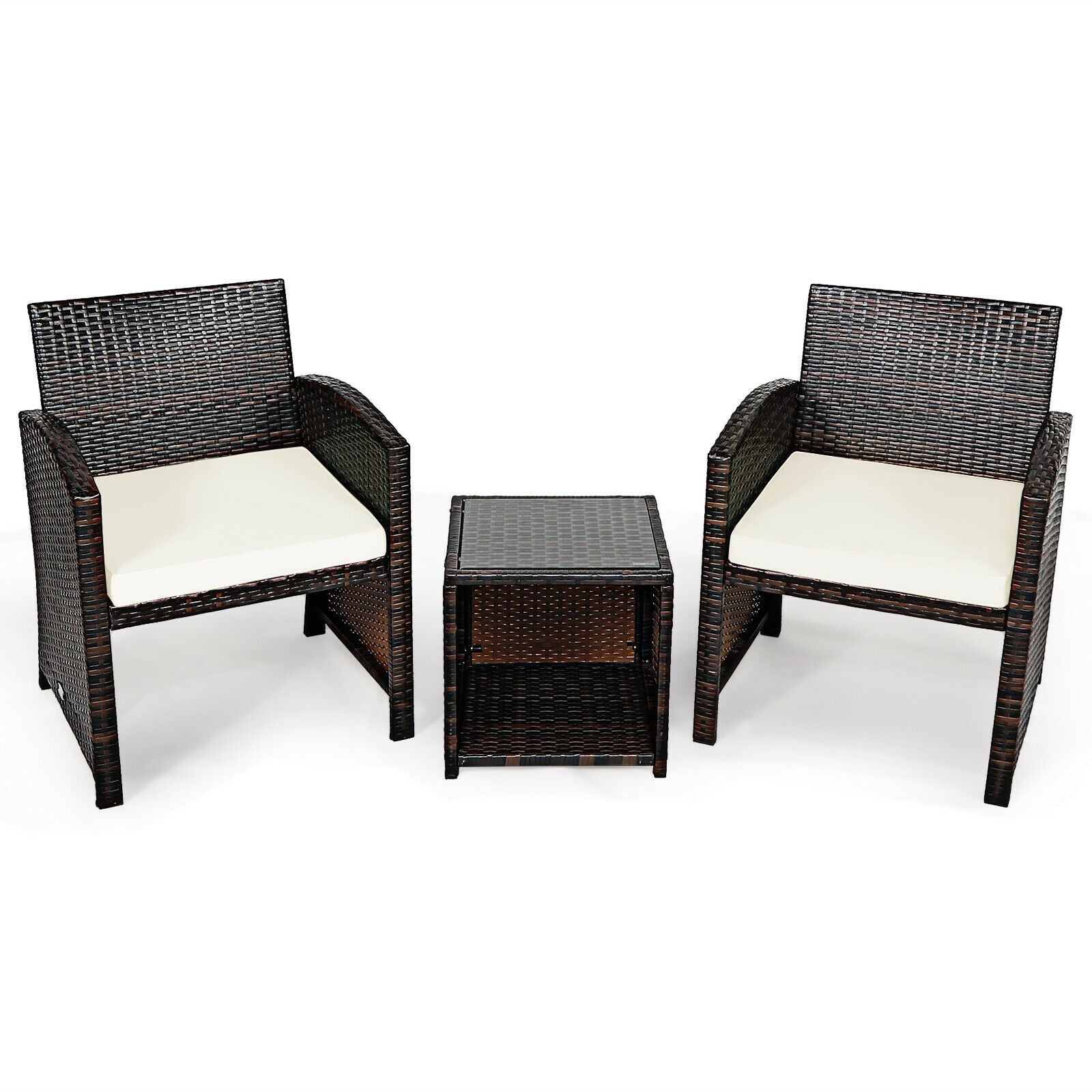 3 Pieces PE Rattan Wicker Furniture Set with Cushion Sofa Coffee Table for Garden, White Patio Conversation Sets at Gallery Canada