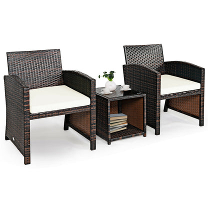 3 Pieces PE Rattan Wicker Furniture Set with Cushion Sofa Coffee Table for Garden, White Patio Conversation Sets at Gallery Canada