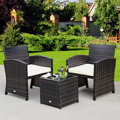 3 Pieces PE Rattan Wicker Furniture Set with Cushion Sofa Coffee Table for Garden, White Patio Conversation Sets at Gallery Canada