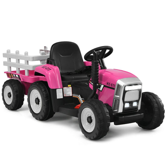 12V Ride on Tractor with 3-Gear-Shift Ground Loader for Kids 3+ Years Old, Pink Powered Ride On Toys Pink at Gallery Canada