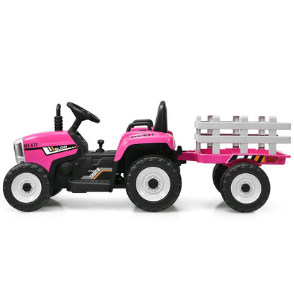 12V Ride on Tractor with 3-Gear-Shift Ground Loader for Kids 3+ Years Old, Pink Powered Ride On Toys at Gallery Canada