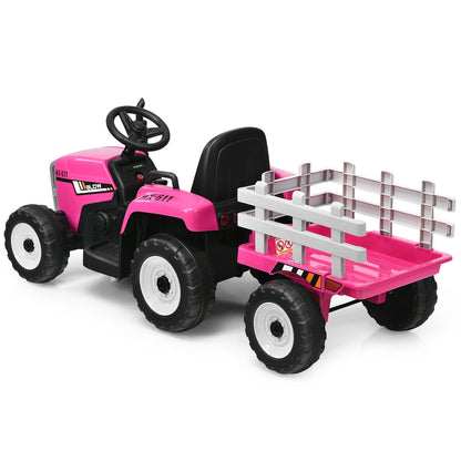 12V Ride on Tractor with 3-Gear-Shift Ground Loader for Kids 3+ Years Old, Pink Powered Ride On Toys at Gallery Canada