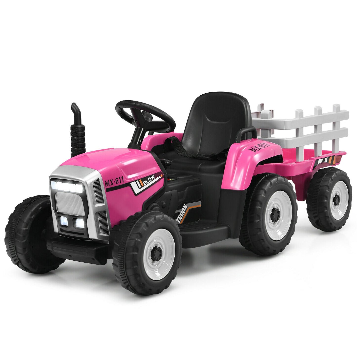 12V Ride on Tractor with 3-Gear-Shift Ground Loader for Kids 3+ Years Old, Pink Powered Ride On Toys at Gallery Canada
