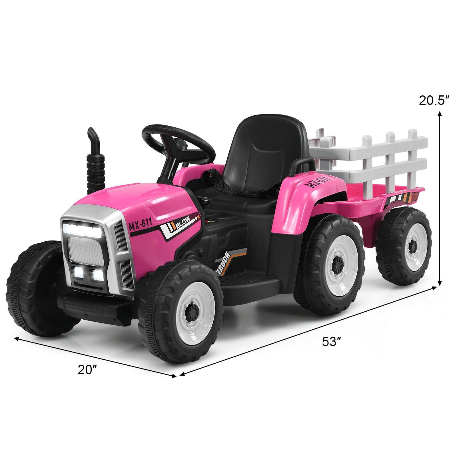 12V Ride on Tractor with 3-Gear-Shift Ground Loader for Kids 3+ Years Old, Pink Powered Ride On Toys at Gallery Canada