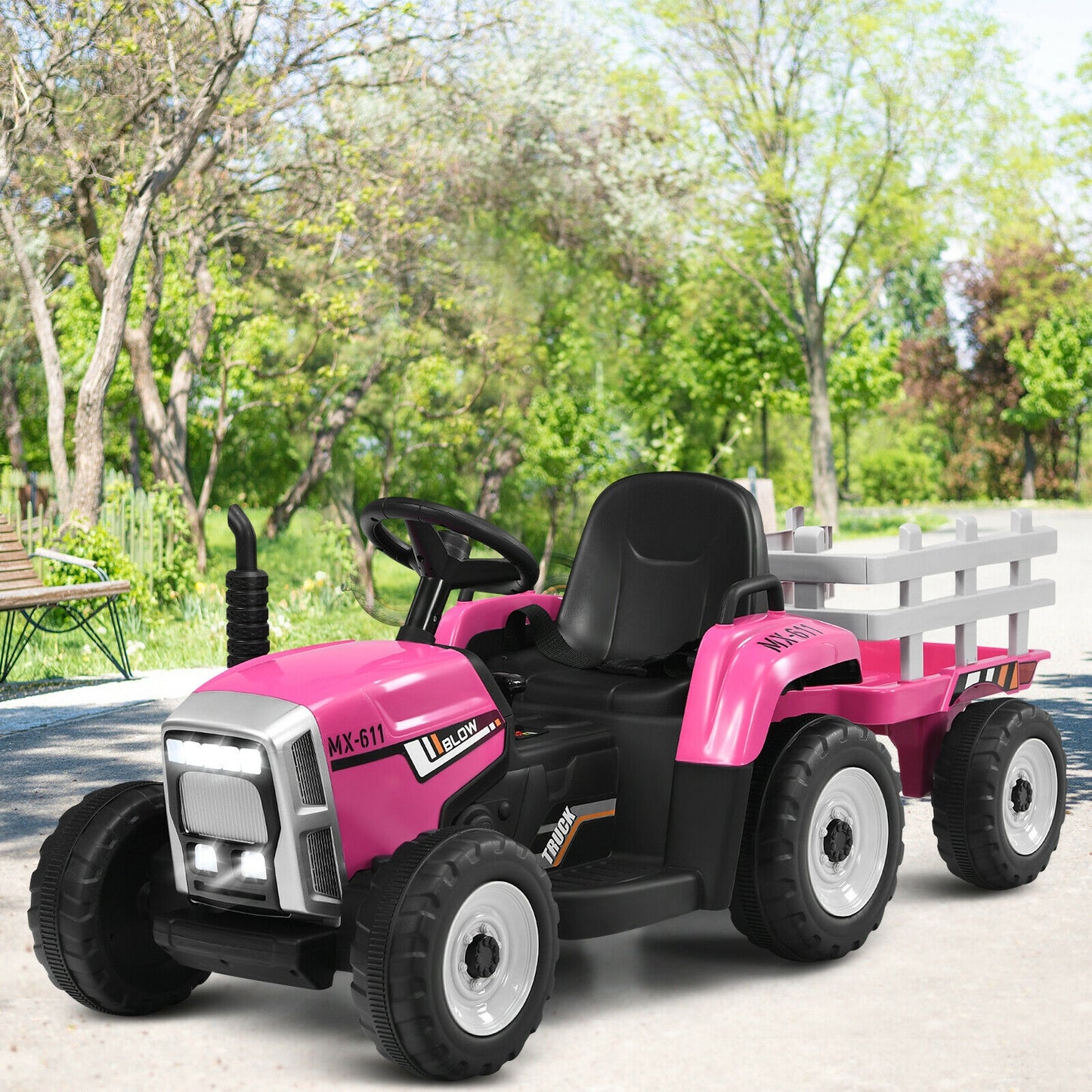 12V Ride on Tractor with 3-Gear-Shift Ground Loader for Kids 3+ Years Old, Pink Powered Ride On Toys at Gallery Canada