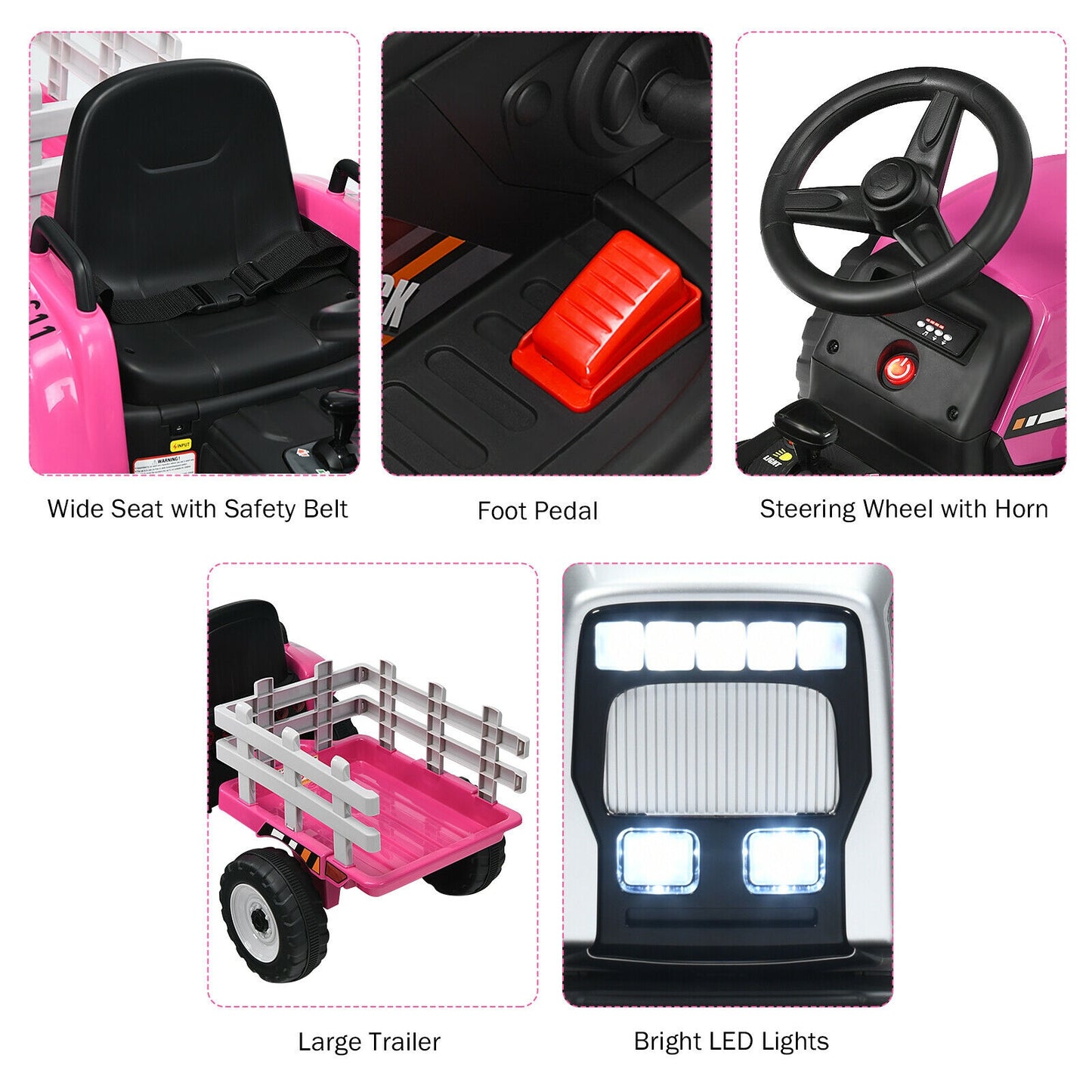 12V Ride on Tractor with 3-Gear-Shift Ground Loader for Kids 3+ Years Old, Pink Powered Ride On Toys at Gallery Canada