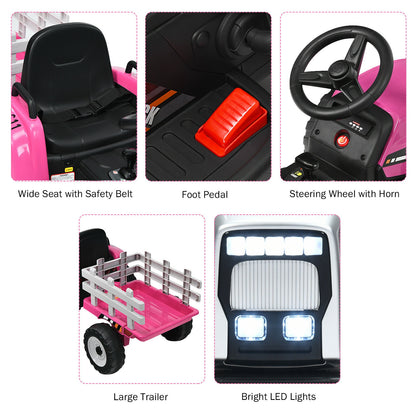 12V Ride on Tractor with 3-Gear-Shift Ground Loader for Kids 3+ Years Old, Pink Powered Ride On Toys at Gallery Canada