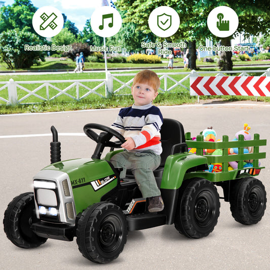 12V Ride on Tractor with 3-Gear-Shift Ground Loader for Kids 3+ Years Old, Dark Green Powered Ride On Toys Dark Green at Gallery Canada