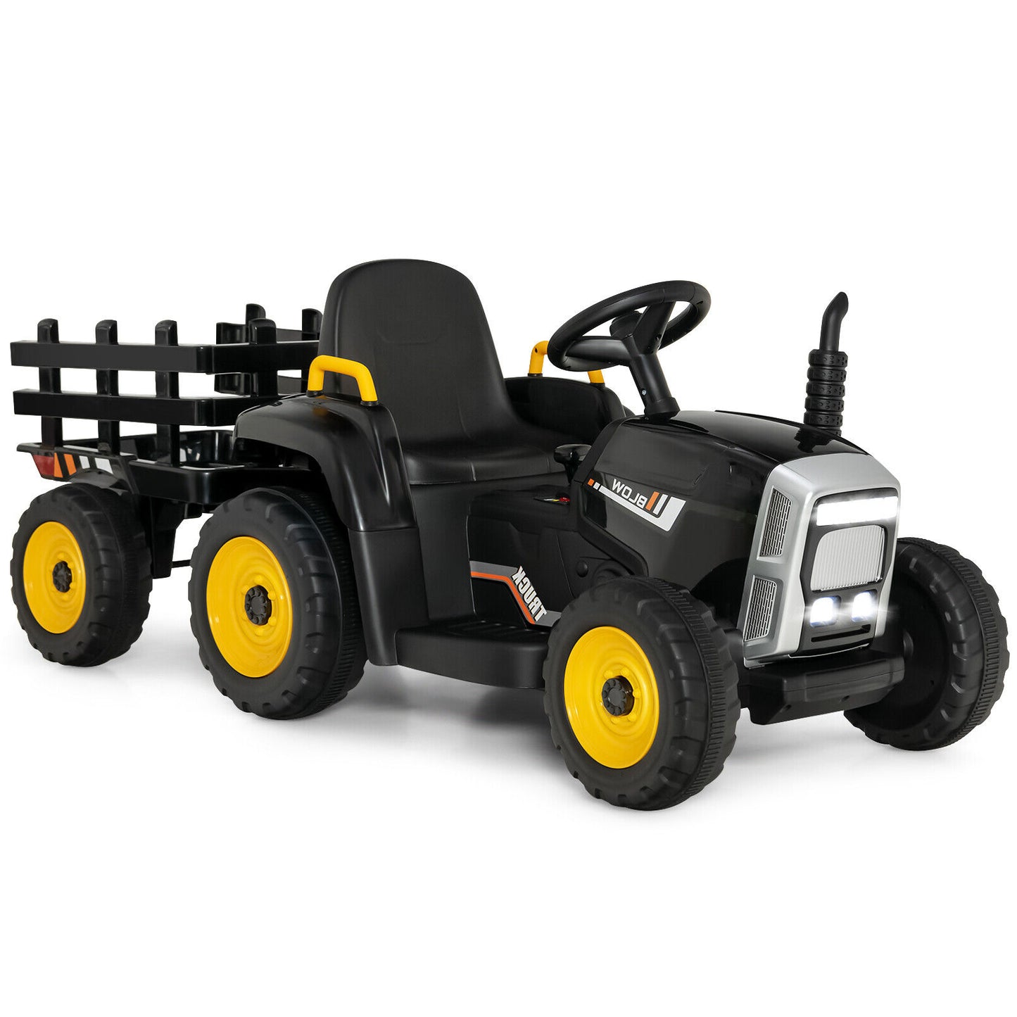 12V Kids Ride On Tractor, 3-Gear-Shift Ground Loader, Black Powered Ride On Toys at Gallery Canada