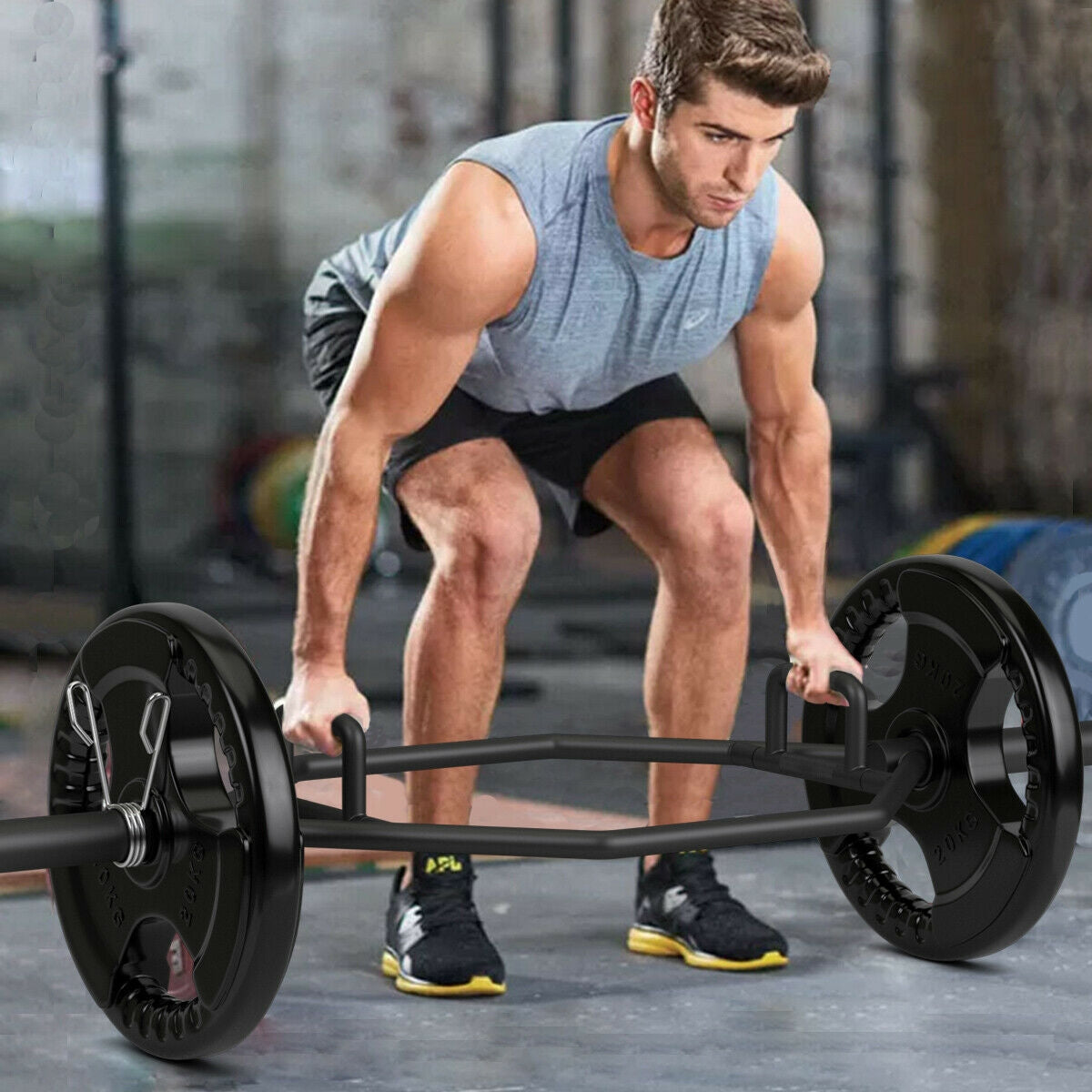 56 Inch Olympic Hexagon Deadlift Trap Bar with Folding Grips Powerlifting, Black Benches Racks & Bars at Gallery Canada