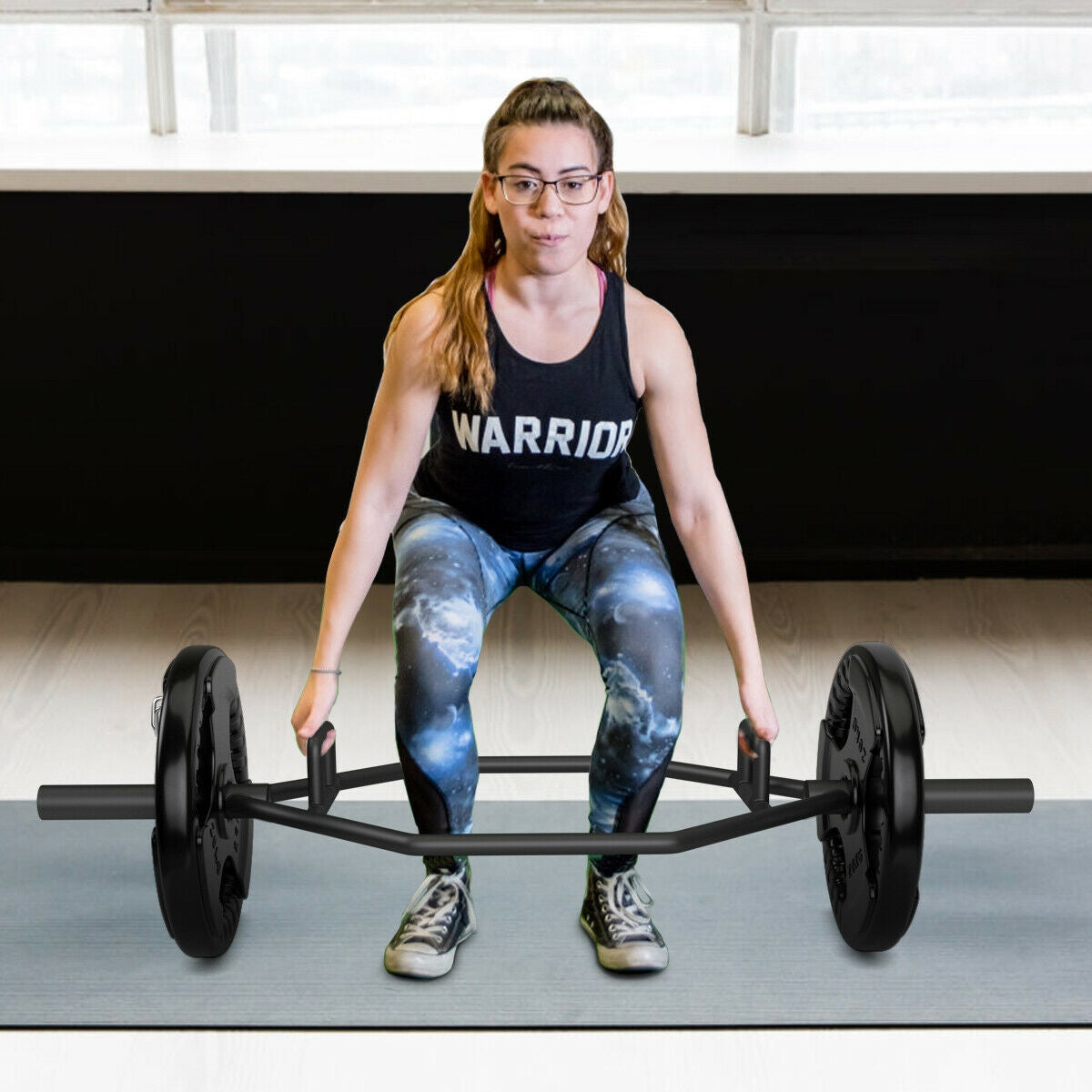 56 Inch Olympic Hexagon Deadlift Trap Bar with Folding Grips Powerlifting, Black Benches Racks & Bars at Gallery Canada