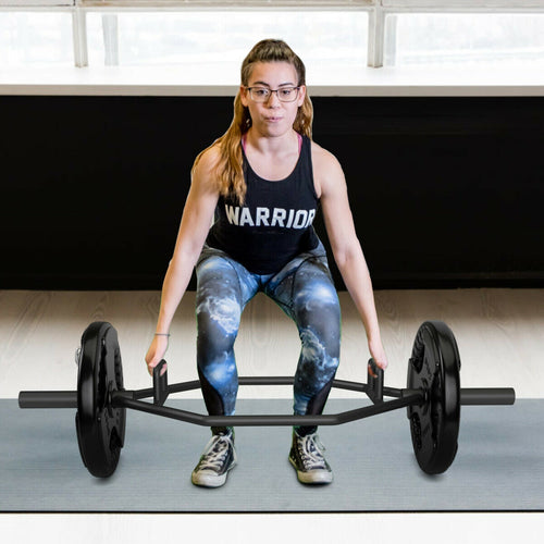 56 Inch Olympic Hexagon Deadlift Trap Bar with Folding Grips Powerlifting, Black