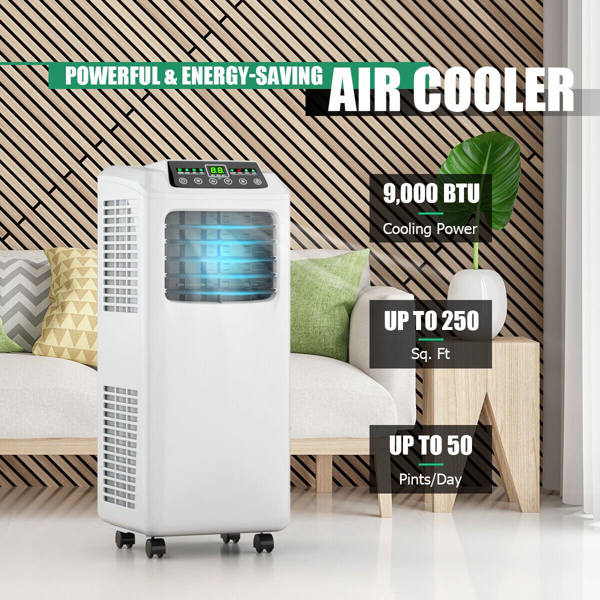 9000 BTU Portable Air Conditioner with Built-in Dehumidifier and Remote Control, Black & White - Gallery Canada