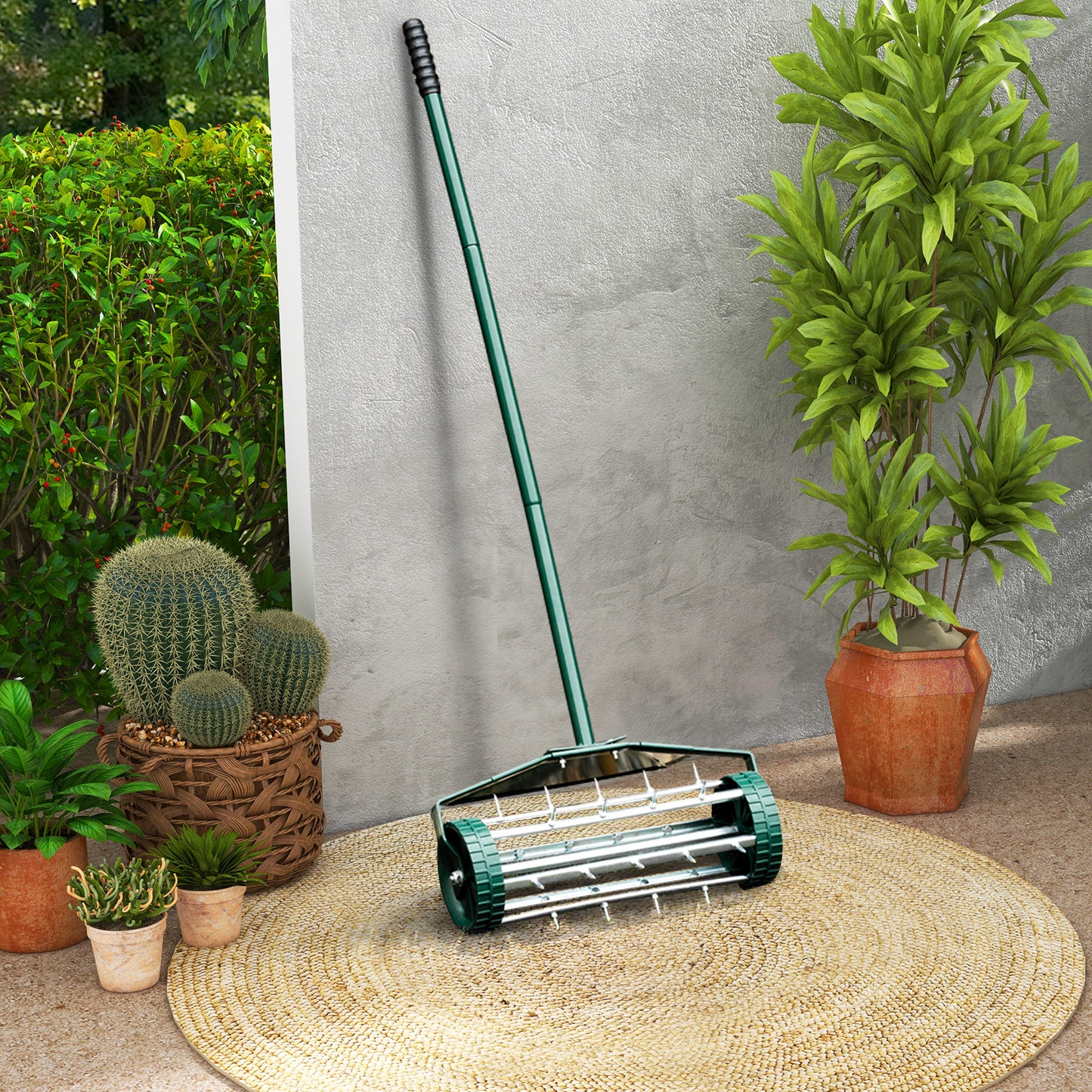 18 Inch Rolling Lawn Aerator with Splash-Proof Fender for Garden, Green Lawn Care Tools at Gallery Canada
