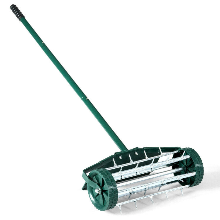 18 Inch Rolling Lawn Aerator with Splash-Proof Fender for Garden, Green Lawn Care Tools Green at Gallery Canada