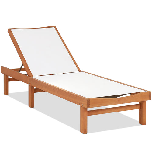 Wood Chaise Lounge Chair, 5-Position Adjustable Back