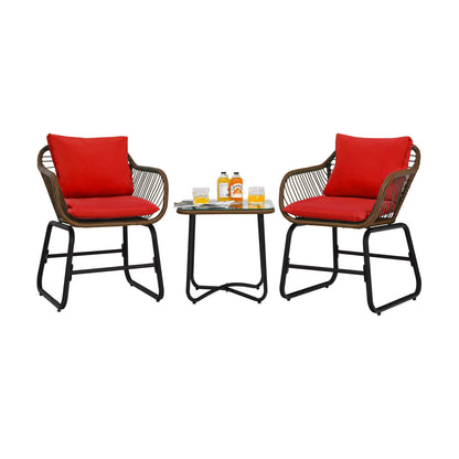 3 Pieces Patio Rattan Bistro Set with Cushions and Glass Table, Red Patio Conversation Sets at Gallery Canada