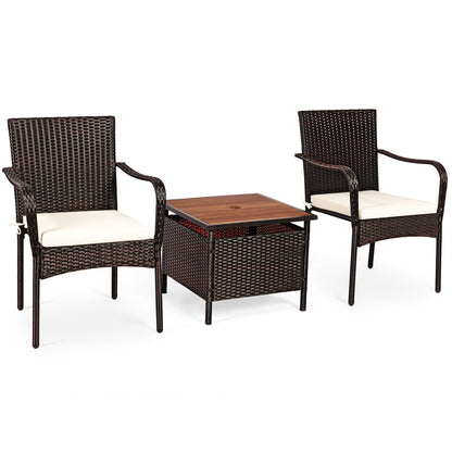 3 Pieces Patio Rattan Furniture Bistro Set with Wood Side Table and Stackable Chair Patio Conversation Sets at Gallery Canada