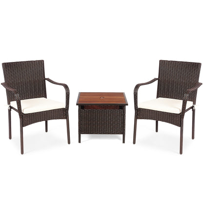 3 Pieces Patio Rattan Furniture Bistro Set with Wood Side Table and Stackable Chair Patio Conversation Sets Brown, beige at Gallery Canada