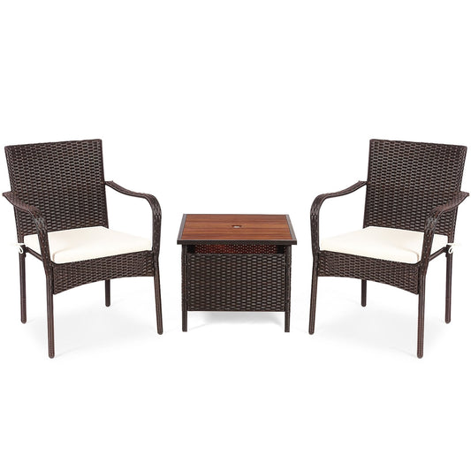 3 Pieces Patio Rattan Furniture Bistro Set with Wood Side Table and Stackable Chair at Gallery Canada