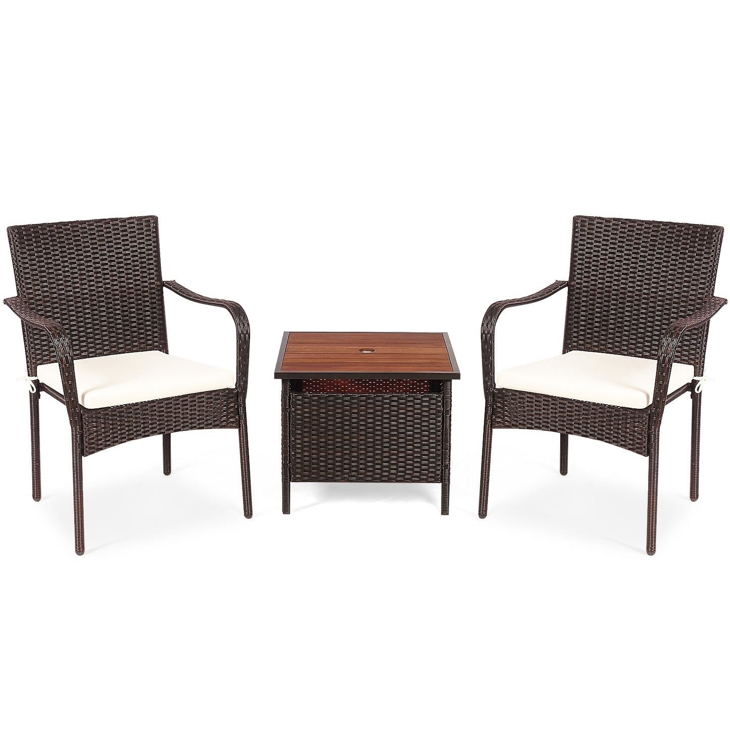 3 Pieces Patio Rattan Furniture Bistro Set with Wood Side Table and Stackable Chair Patio Conversation Sets at Gallery Canada