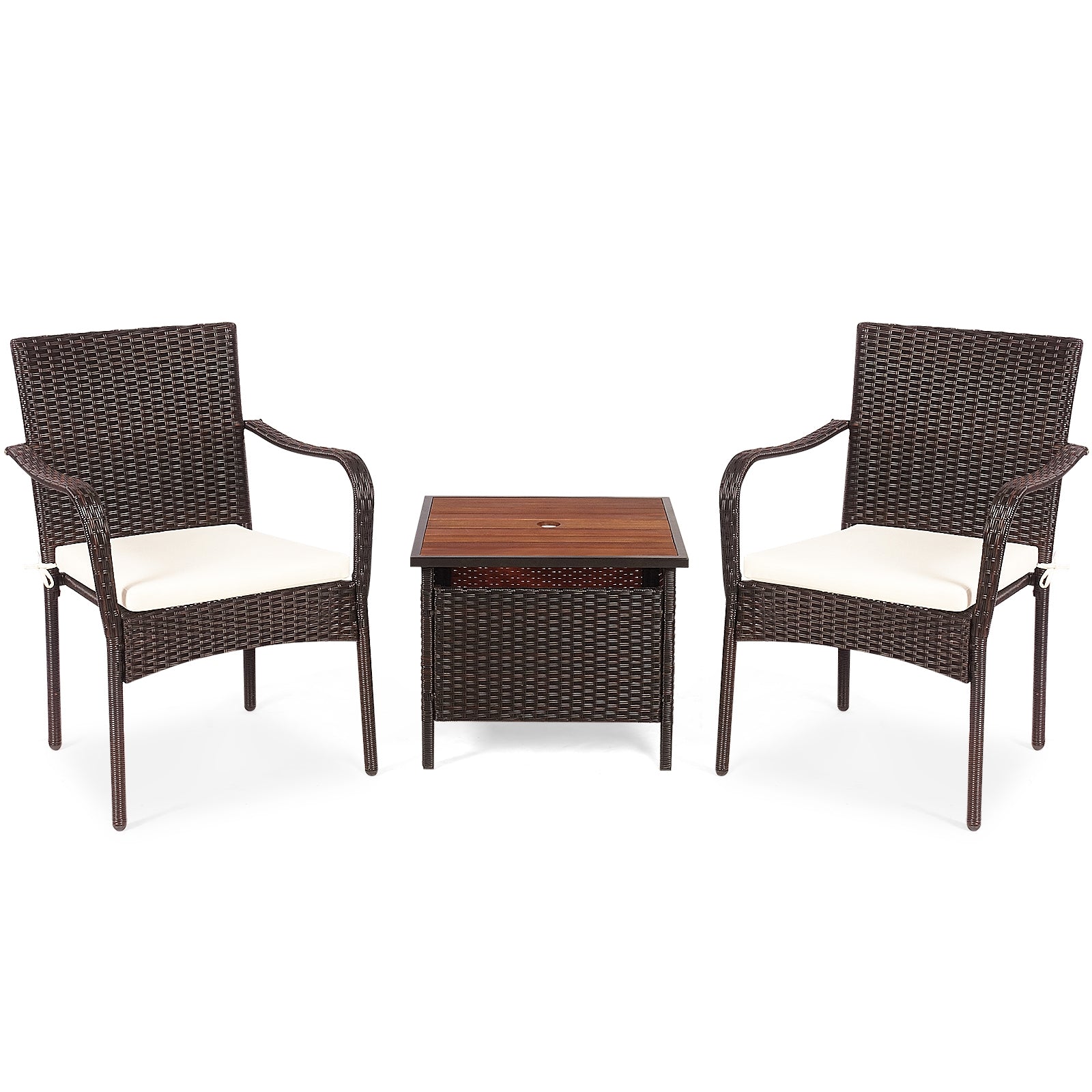 3 Pieces Patio Rattan Furniture Bistro Set with Wood Side Table and Stackable Chair Patio Conversation Sets at Gallery Canada