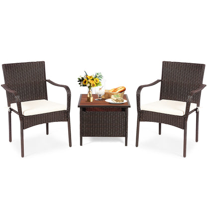 3 Pieces Patio Rattan Furniture Bistro Set with Wood Side Table and Stackable Chair Patio Conversation Sets at Gallery Canada