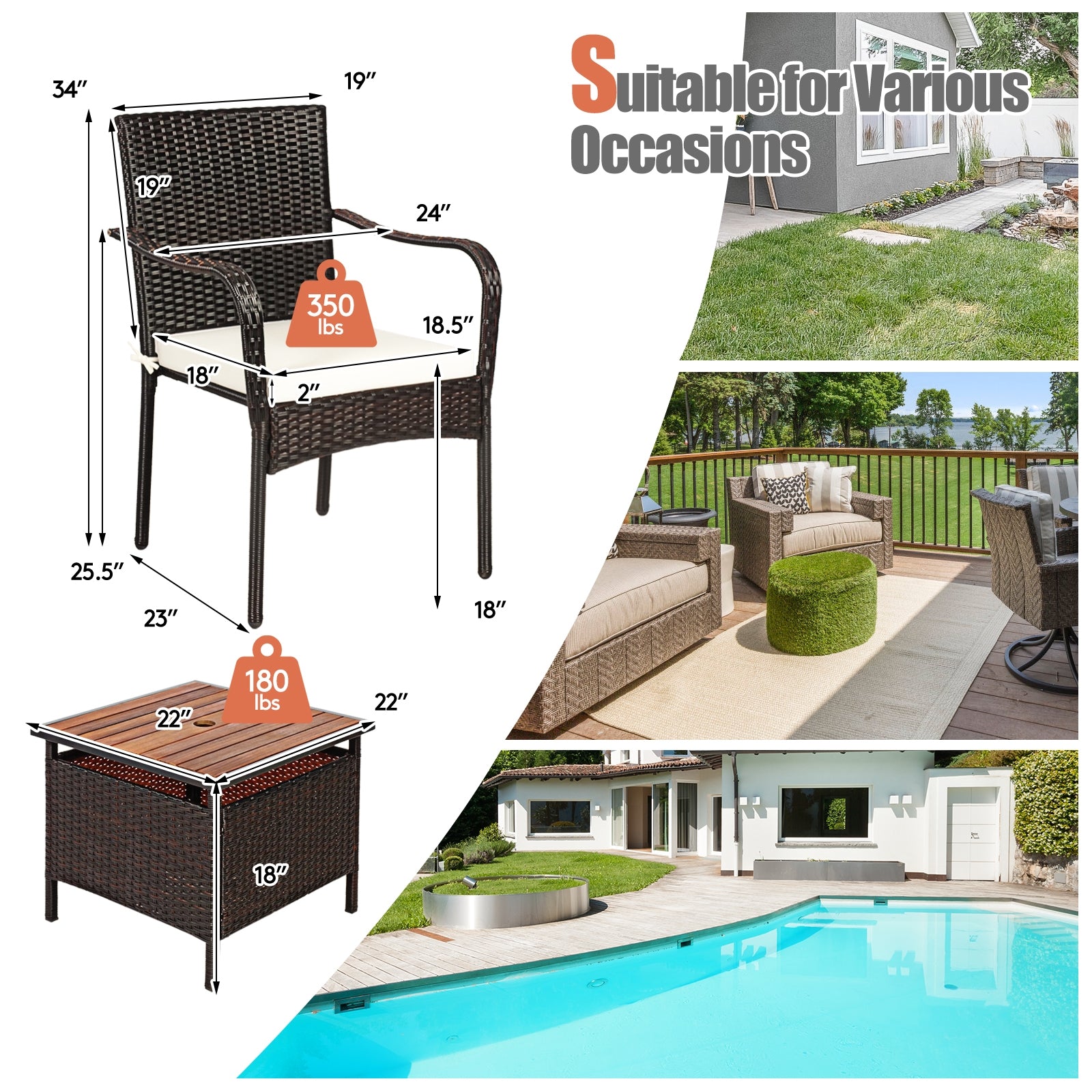 3 Piece Patio Rattan Bistro Set, Wood Side Table, Stackable Chair Patio Conversation Sets at Gallery Canada