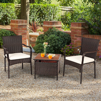 3 Pieces Patio Rattan Furniture Bistro Set with Wood Side Table and Stackable Chair Patio Conversation Sets at Gallery Canada