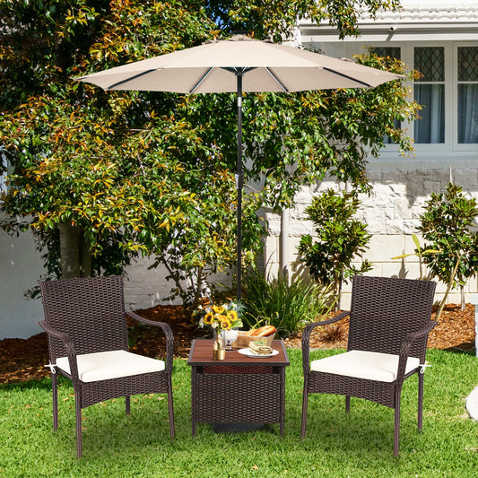 3 Pieces Patio Rattan Furniture Bistro Set with Wood Side Table and Stackable Chair Patio Conversation Sets Brown, beige at Gallery Canada