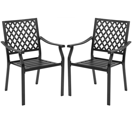 3 Pieces Patio Dining Set Stackable Chairs Armrest Table with Umbrella Hole - Gallery Canada
