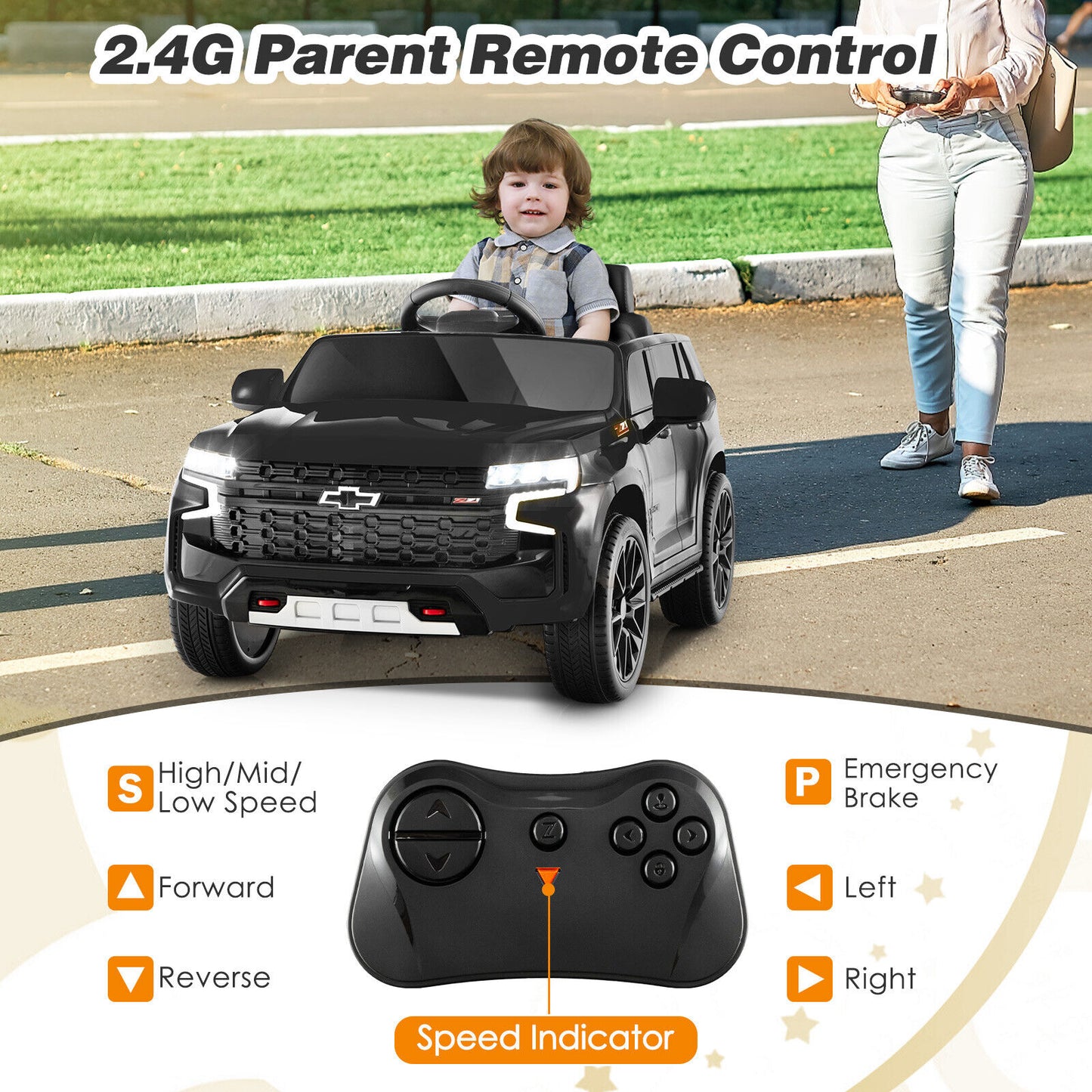12V Kids Ride on Car with 2.4G Remote Control, Black Powered Ride On Toys at Gallery Canada