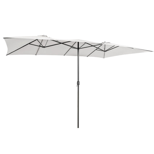 15 Feet Double-Sized Patio Umbrella, Crank Handle, Vented Tops, Beige