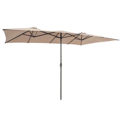15 Feet Double-Sized Patio Umbrella with Crank Handle and Vented Tops, Brown Outdoor Umbrellas at Gallery Canada