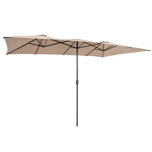 15 Feet Double-Sized Patio Umbrella, Crank Handle, Vented Tops, Brown Outdoor Umbrellas Brown at Gallery Canada