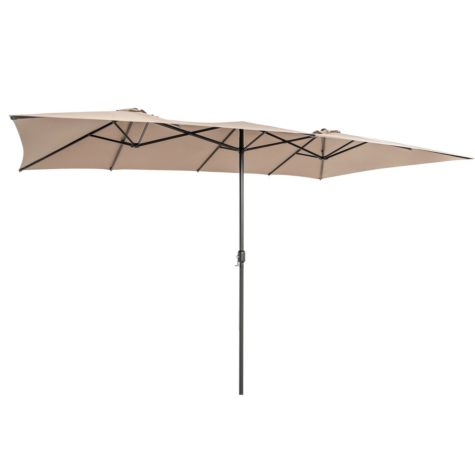 15 Feet Double-Sized Patio Umbrella, Crank Handle, Vented Tops, Brown Outdoor Umbrellas at Gallery Canada