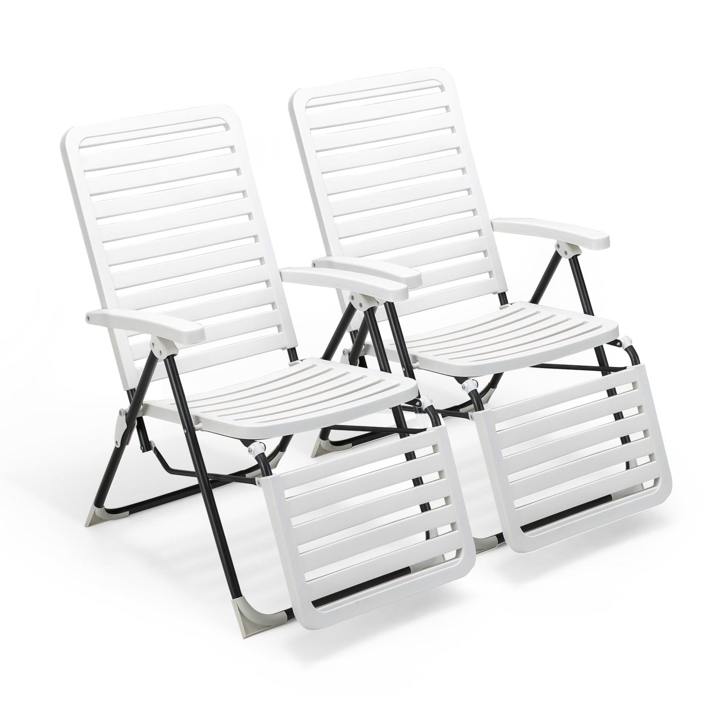 PP Folding Patio Chaise Lounger with 7-Level Backrest and Cozy Footrest, White - Gallery Canada