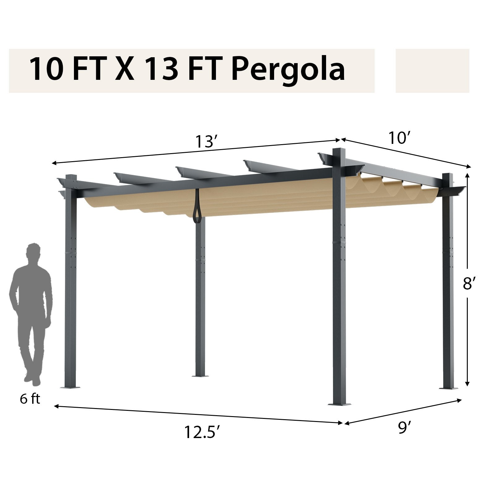 10 x 13 Feet Outdoor Aluminum Retractable Pergola Canopy Shelter, Beige - Gallery Canada