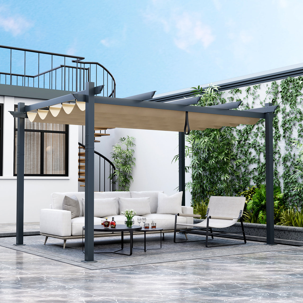 10 x 13 Feet Outdoor Aluminum Retractable Pergola Canopy Shelter - Gallery View 3 of 12