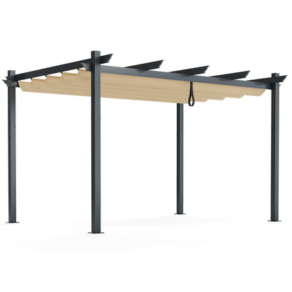 10 x 13 Feet Outdoor Aluminum Retractable Pergola Canopy Shelter, Beige Gazebos at Gallery Canada