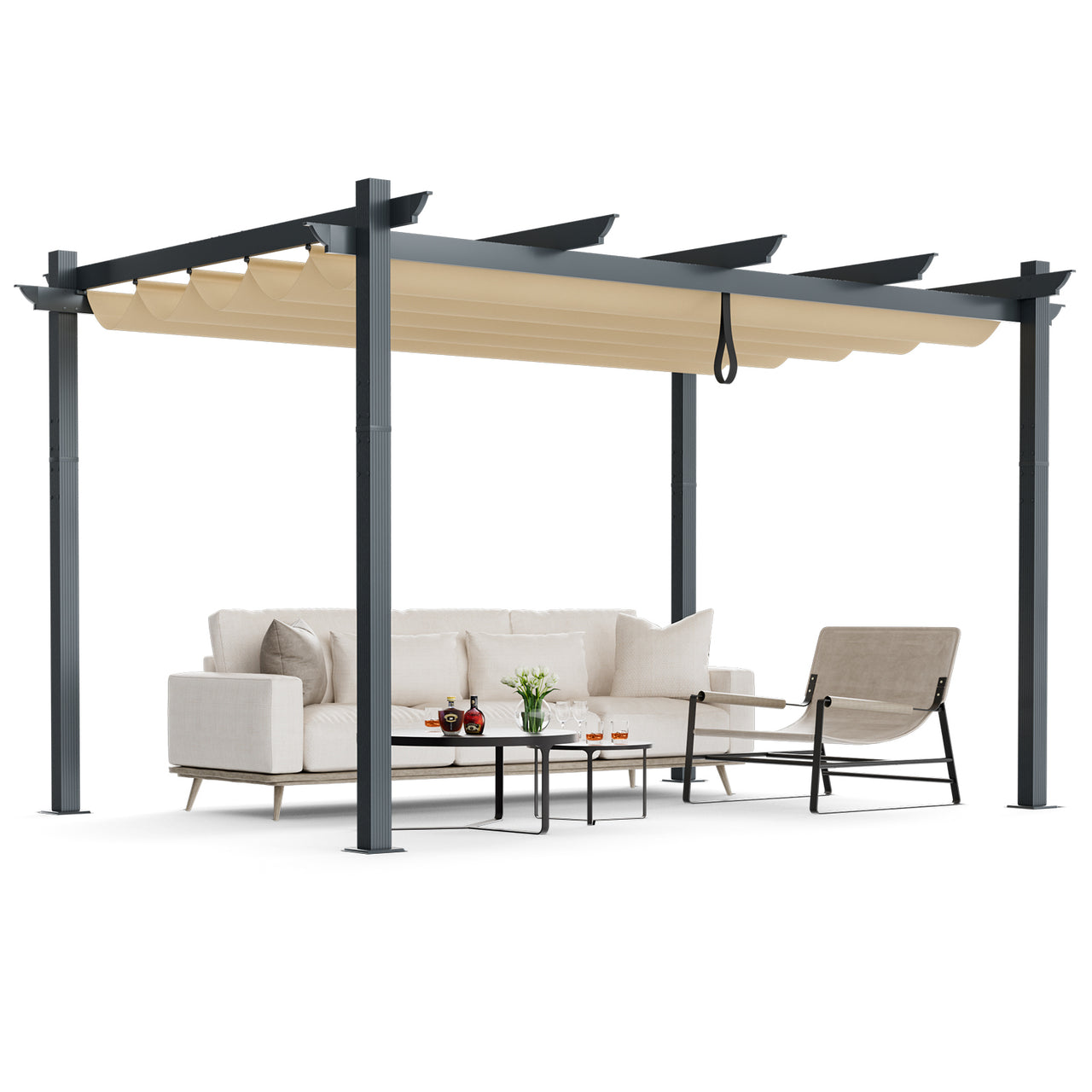 10 x 13 Feet Outdoor Aluminum Retractable Pergola Canopy Shelter - Gallery View 4 of 12